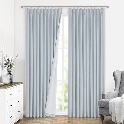 Vision Home Blue Fog Pinch Pleated Full Blackout Curtains Linen Blended Room - Image 7