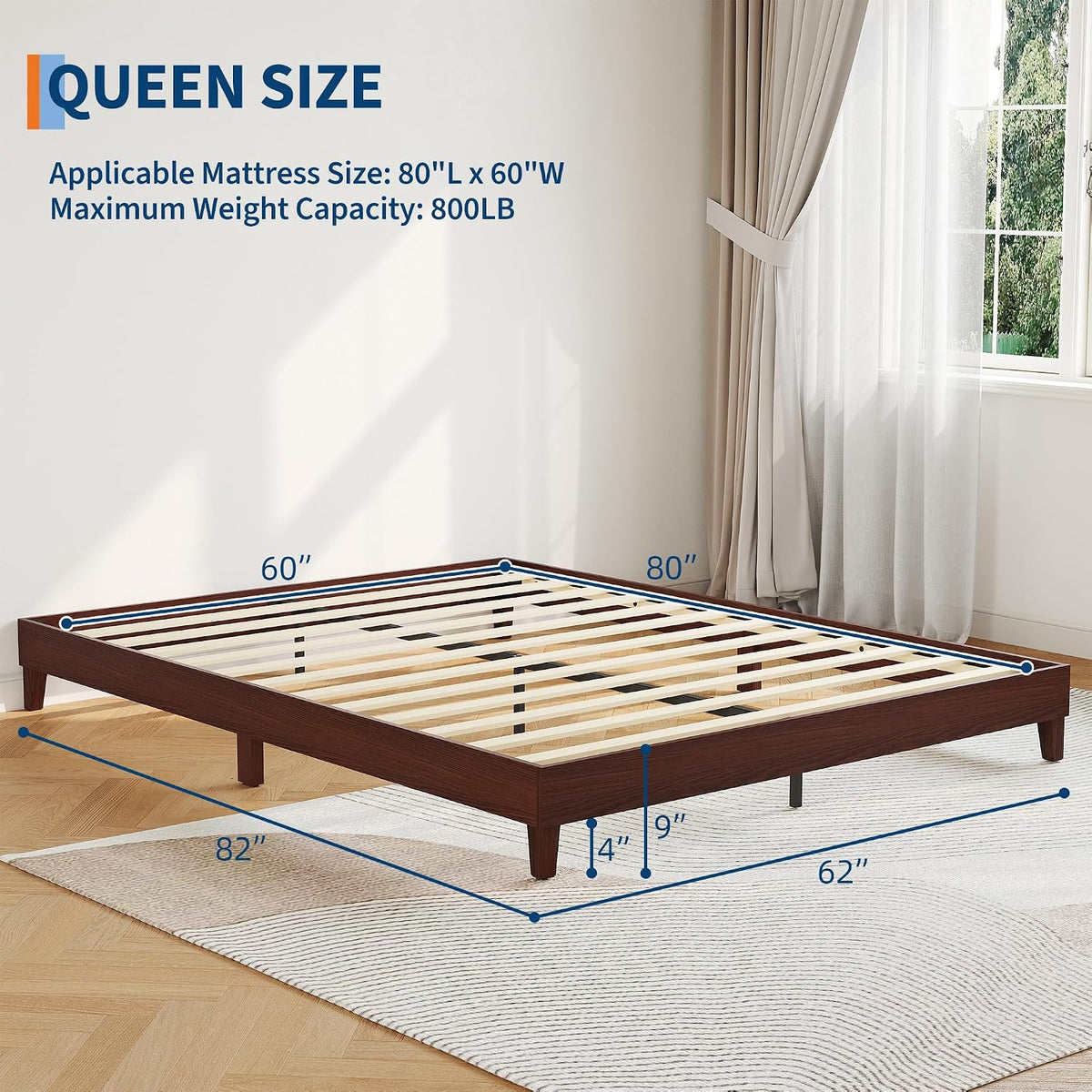 idealhouse queen size bed frame,9 inch natural sturdy shown in use