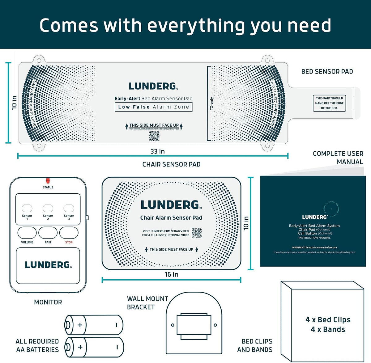 lunderg wireless early alert bed & chair alarm, package contents