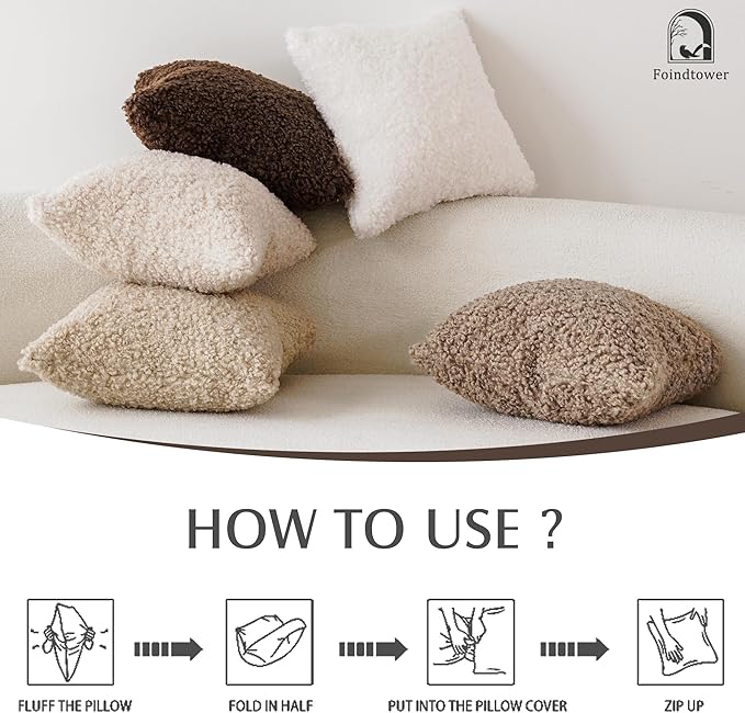 Foindtower Set of 2 Curly Teddy Wool Pillow Covers Decorative Boucle Textured - Image 6