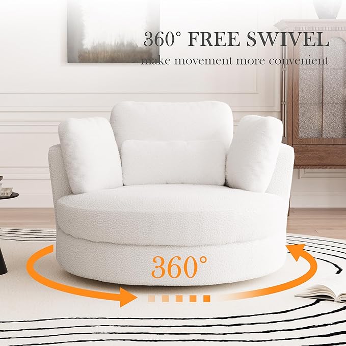 Aoiy & Wifon 50.2'' W Oversized Swivel Barrel Chair, Ivory Swivel Accent Chair - Image 3