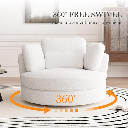 Aoiy & Wifon 50.2'' W Oversized Swivel Barrel Chair, Ivory Swivel Accent Chair - Image 3