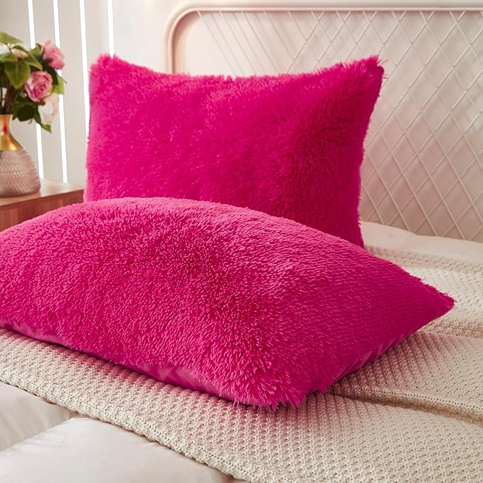 Uhamho Set of 2 Standard Pillowcases Faux Fur Throw Pillow Covers Queen Size - Image 3