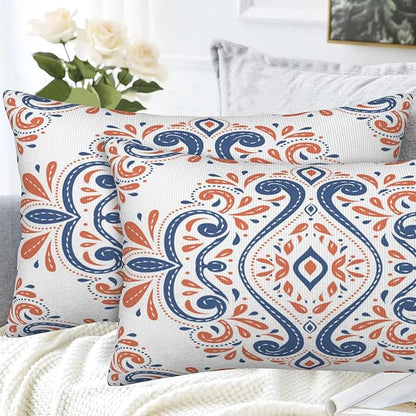 Throw Pillow Covers Blue and Orange Floral Pillow Covers 20x12 Inch Set of 2 - Image 4