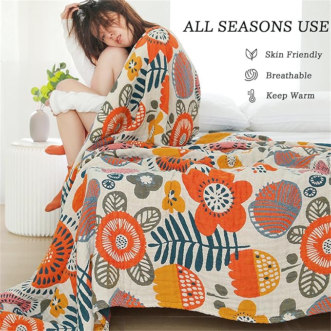 Boho Throw Blanket 60''x80'' for Bed Couch, Floral Muslin Bed Blankets Boho - Image 5