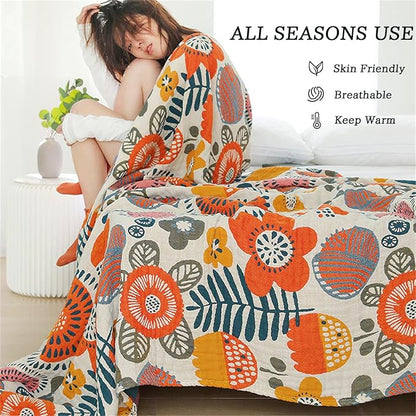 Boho Throw Blanket 60''x80'' for Bed Couch, Floral Muslin Bed Blankets Boho - Image 5
