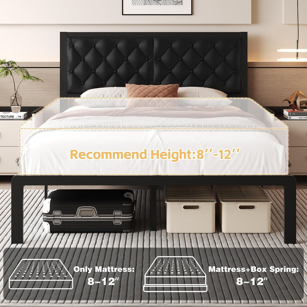 fluest queen bed frame with headboard pu leather on a desk or shelf