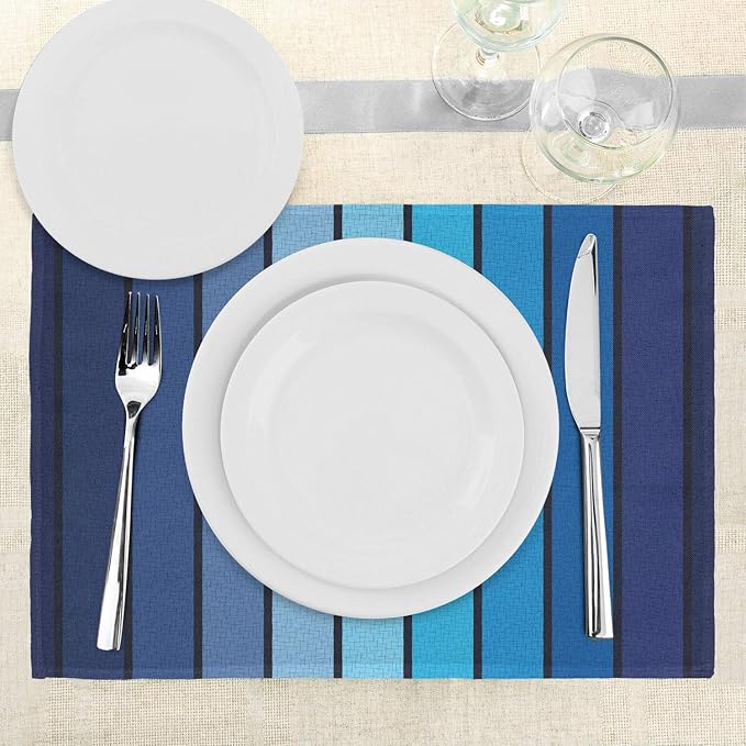 Ambesonne Navy Place Mats Set of 4, Plaques in Marine Tones Border Lines - Image 3