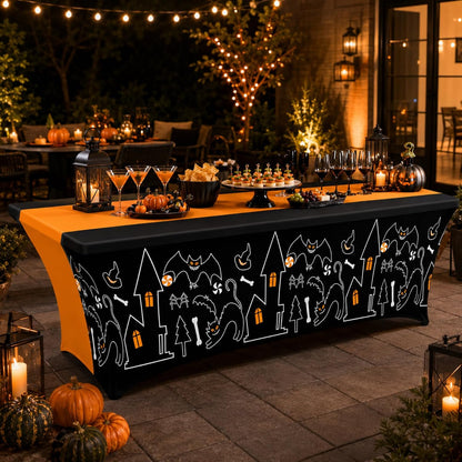 Oudain 2 Pcs Halloween Tablecloth 6 ft Black Orange Table Cover