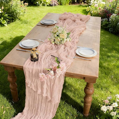 BALCONY & FALCON Pink Cheesecloth Table Runner 10FT 120 Inch Rustic & Boho - Image 4