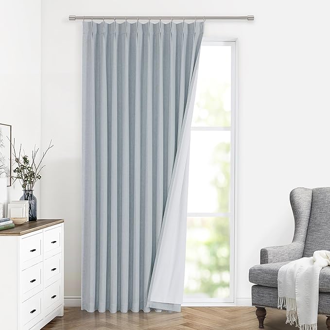 Vision Home Blue Fog Pinch Pleated Full Blackout Curtains Linen Blended Room - Image 9