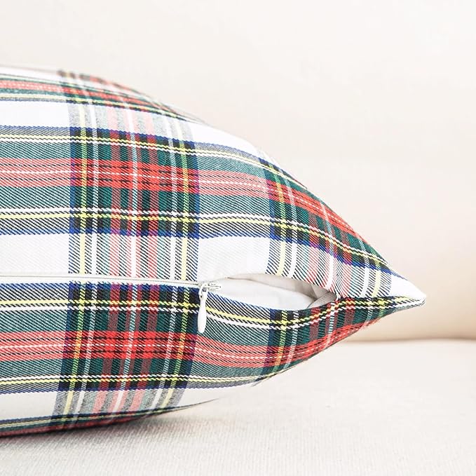 AQOTHES Pack of 2 Christmas Plaid Decorative Throw Pillow Covers Scottish - Image 5