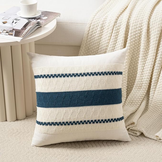 Fancy Homi Set of 2 Boho Teal Euro Decorative Throw Pillow Cover 26x26 Inch - Image 2