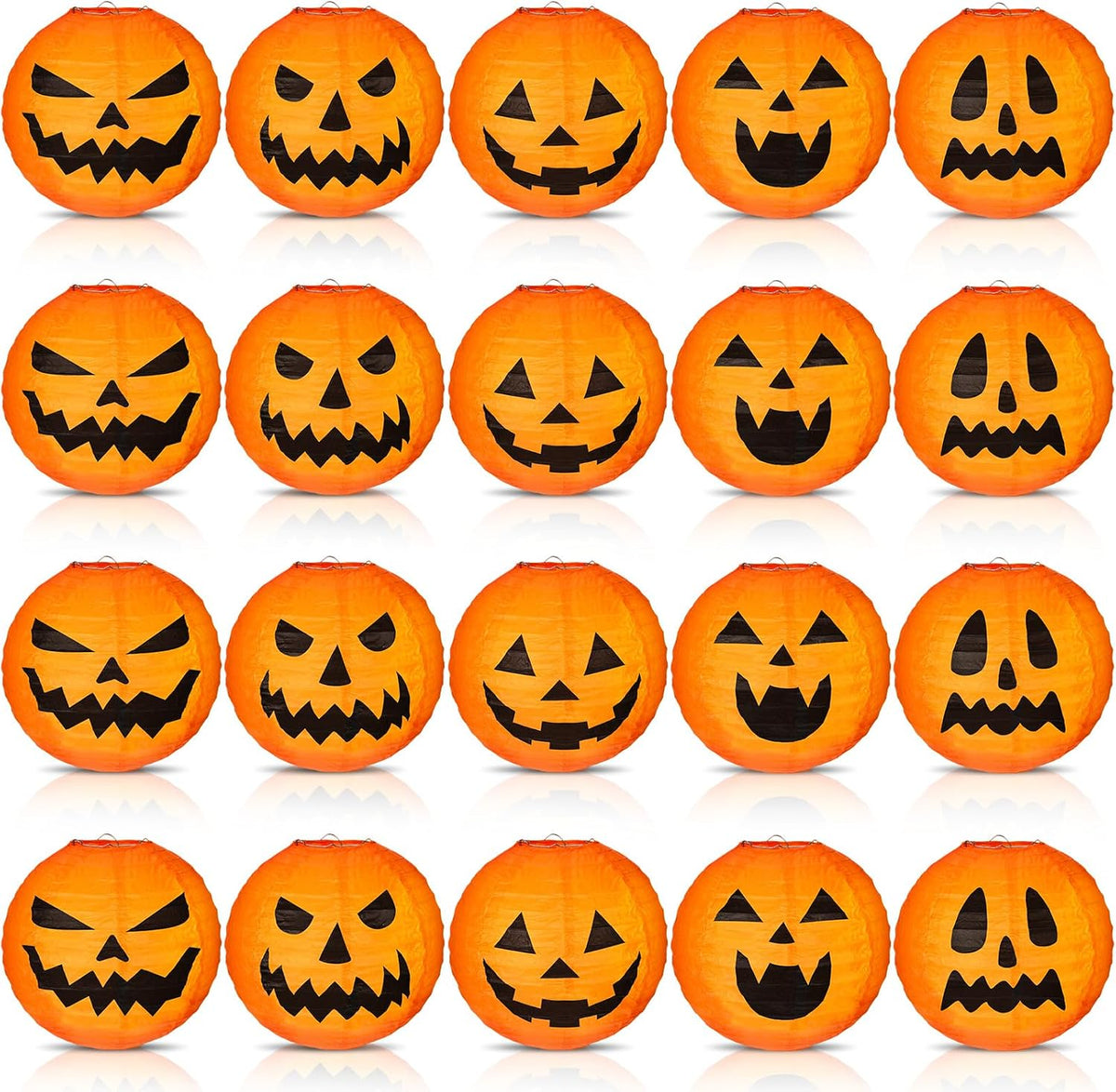 Retisee 20 Pcs 8 Inch Halloween Pumpkin Paper Lanterns Jack O Lantern