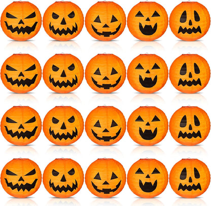 Retisee 20 Pcs 8 Inch Halloween Pumpkin Paper Lanterns Jack O Lantern