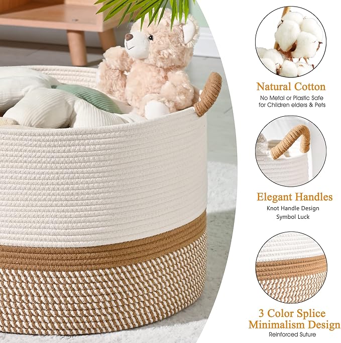 KAKAMAY Large Blanket Basket, Woven Baskets - Image 7