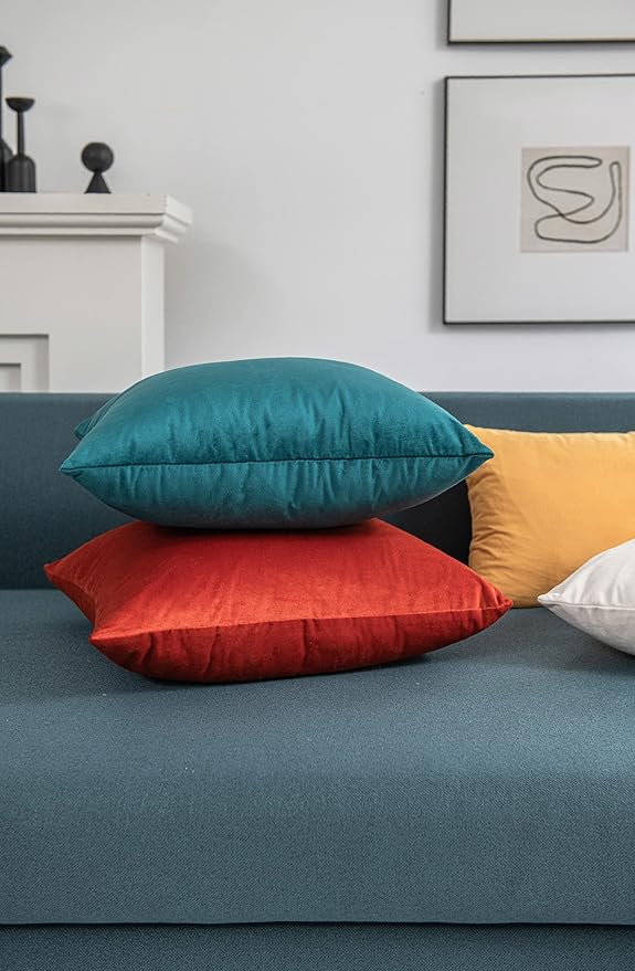 16x16 Throw Pillow Cases Teal: 2 Pack Cozy Soft Velvet Square Decorative Pillow - Image 4