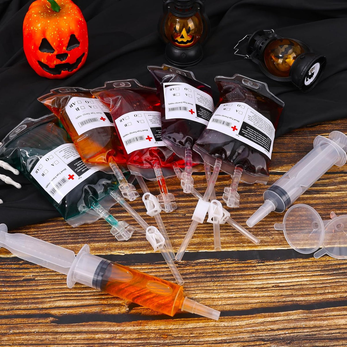 tchrules 54 Pcs Blood Bags for Drinks Halloween Party Decorations, Reusable Blood Bag Drink Pouches with Syringe & Funnel, Food-Grade IV Bags for Drinks, Vampire Nurse Party Favors Decorations