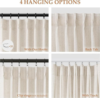 Natural Cream Linen Pinch Pleated Window Curtains 63 Inch Long Pinch Pleat Back - Image 2