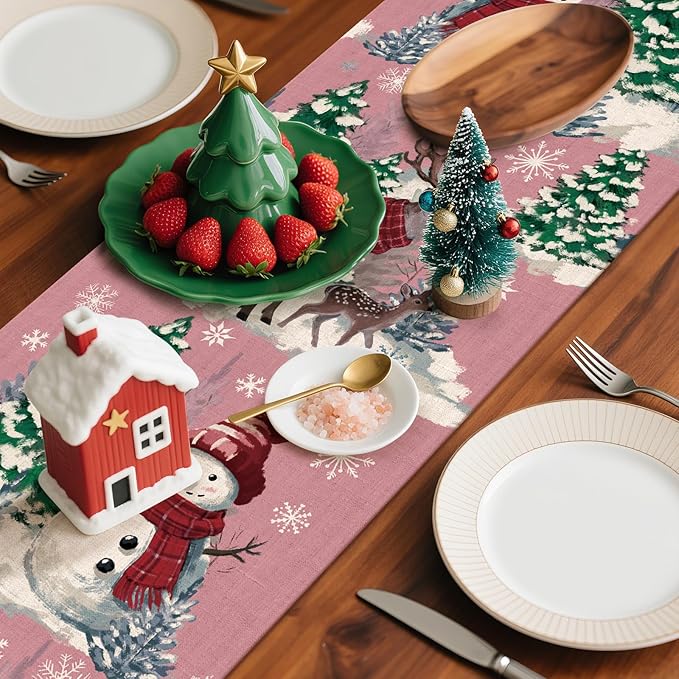 Artscope Reindeer Snowman Christmas Tree Table Runner, Xmas Winter Snowflakes - Image 8