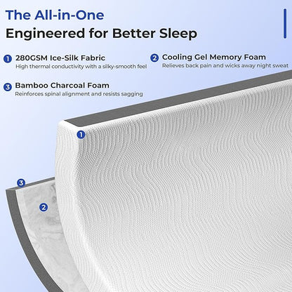 Cooling Mattress Topper Queen Size 4 Inch, Cooling Gel & Bamboo Charcoal Memory - Image 3