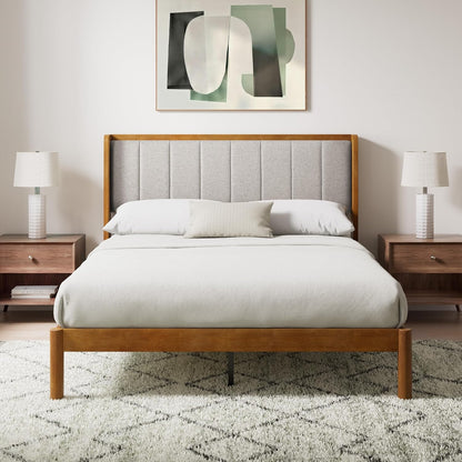zinus jonas bamboo platform bed frame, wingback headboard, close-up detail