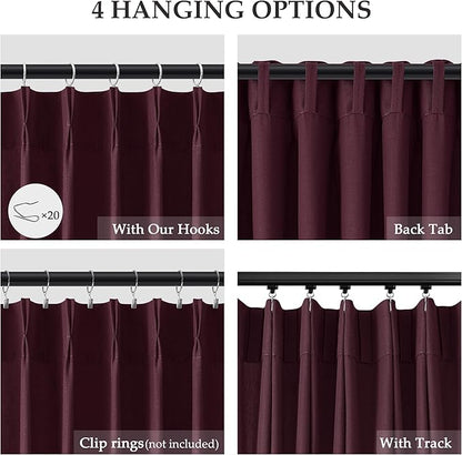 Burgundy Pinch Pleated Linen Curtains 96 Inch Length 2 Panels - Image 5