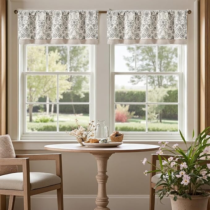 jinchan Linen Valance Kitchen Curtain Pack of 2 Double Layer 18 Inch - Image 2