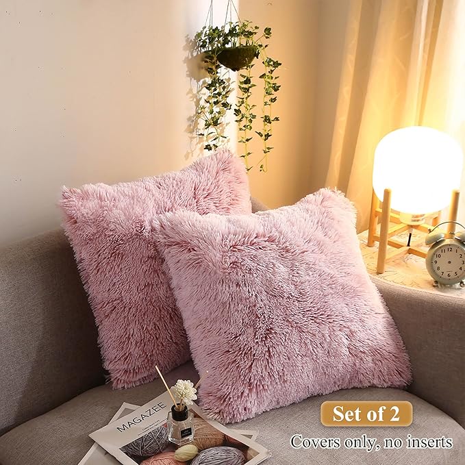 XeGe Cozy Faux Fur Throw Pillow Covers, Zippered Fluffy Cushion Covers - Image 2