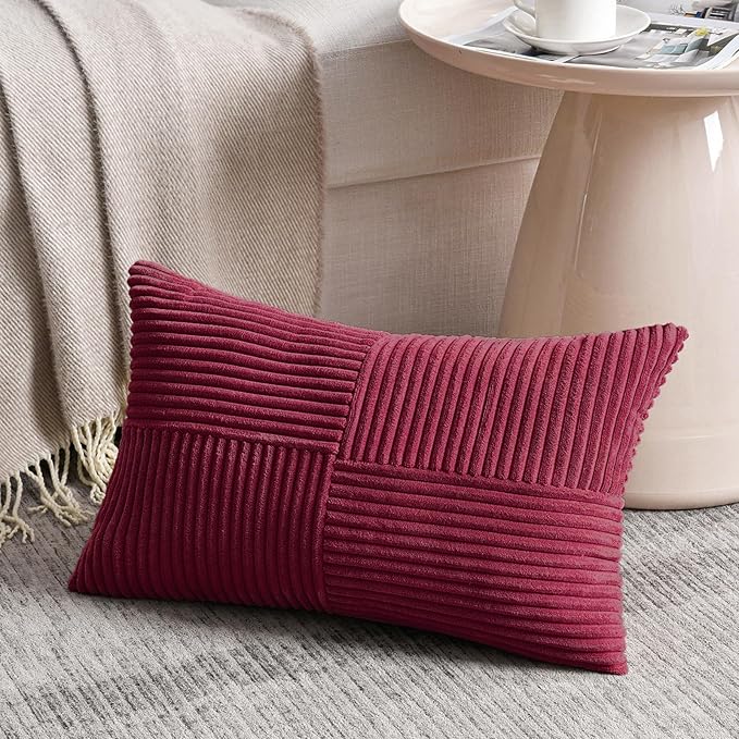 Fancy Homi 2 Packs Burgundy Lumbar Decorative Throw Pillow Covers 14x24 Inch - Image 2