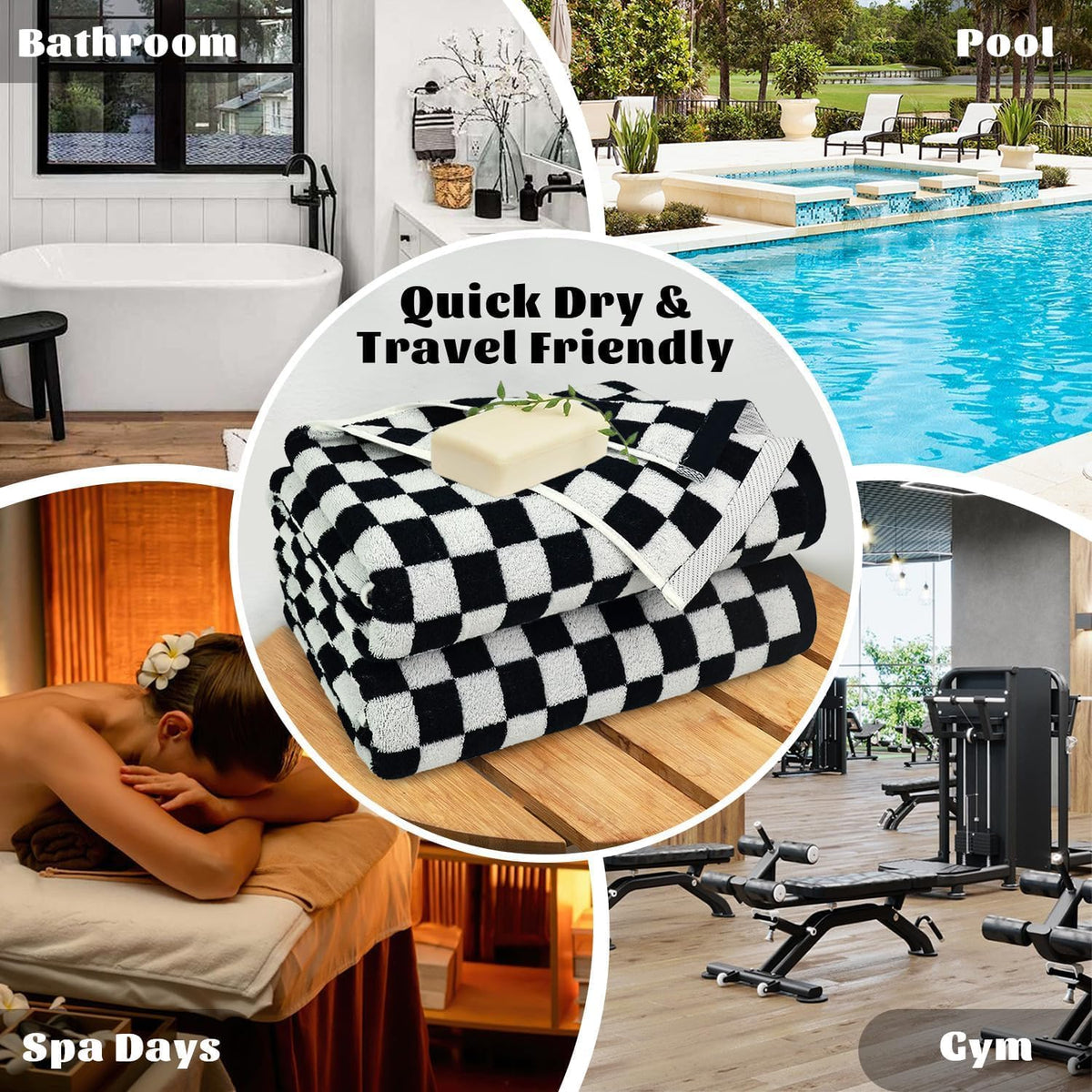 jacquotha black and white checkered cotton bath towels, package contents