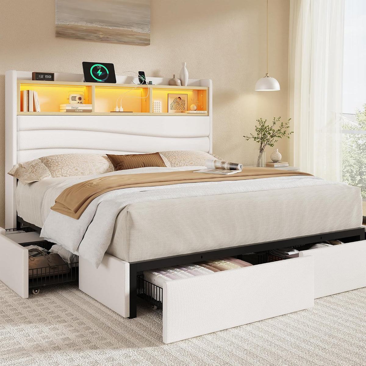 breltam queen size bed frame with 6 storage, main product view