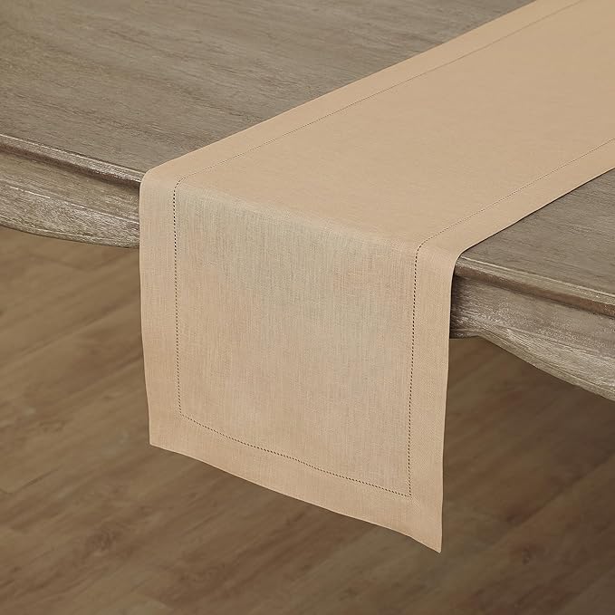 Solino Home Linen Beige Table Runner 120 Inches Long - Image 2