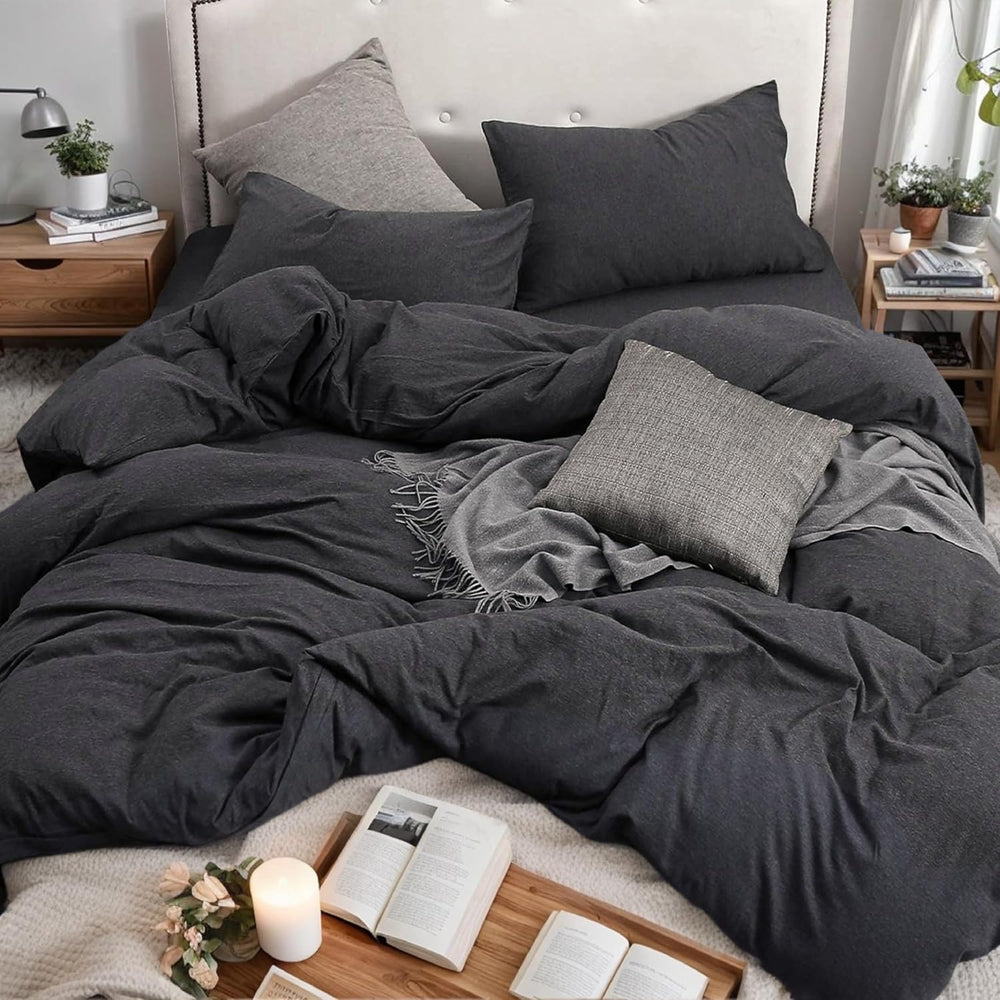 PURE ERA Jersey Knit Duvet Cover Set Heather Charcoal Grey Queen