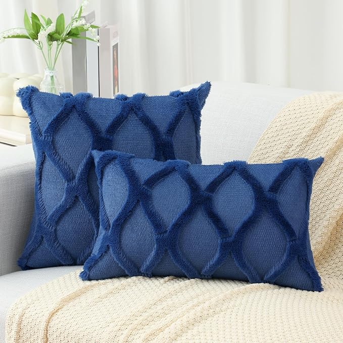 decorUhome Throw Pillow Covers 20x20 Inch Set of 2, Soft Plush Faux Fur Wool - Image 4