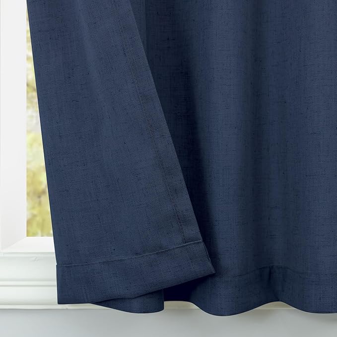 Navy Blue Cafe Tier Curtains 36 Inch Length 2 Panel Pinch Pleated Hooks Semi - Image 8