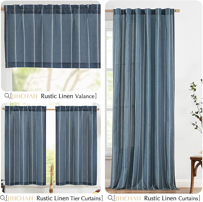 jinchan Nautical Striped Linen Kitchen Curtains 36 Inches Farmhouse Tier Cafe - Image 8