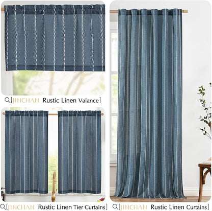 jinchan Nautical Striped Linen Kitchen Curtains 36 Inches Farmhouse Tier Cafe - Image 8