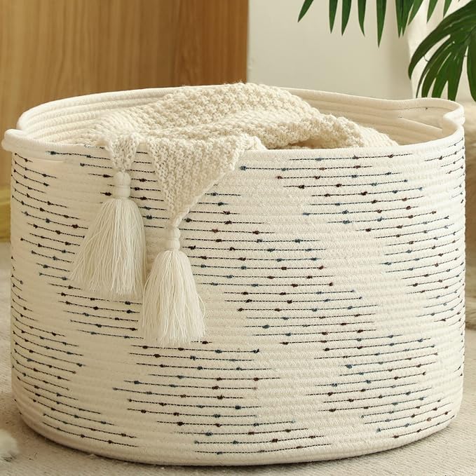 KAKAMAY Large Blanket Basket, Woven Baskets by KAKAMAY