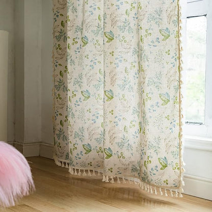 ENJOYBRIDAL Leaf Curtains 96 Inch Length 2 Panels Tassel Boho Semi Sheer Drapes - Image 6