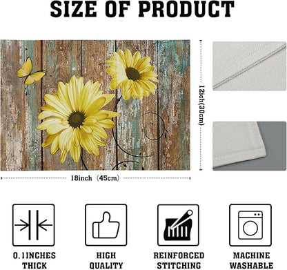 Giwawa Rustic Daisy Placemats Set of 4- Yellow Sunflowers Vintage Wood Board - Image 4