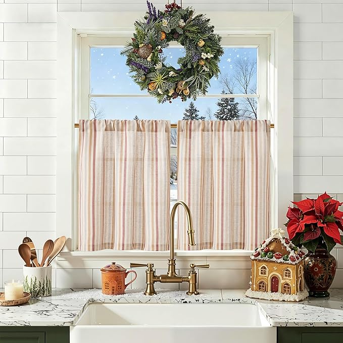 jinchan Colorful Striped Linen Kitchen Curtains 24 Inch Christmas Decorations by JINCHAN