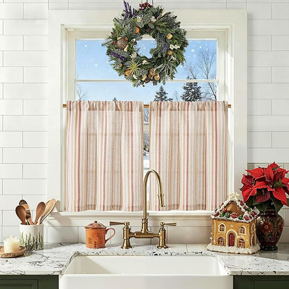 jinchan Colorful Striped Linen Kitchen Curtains 24 Inch Christmas Decorations by JINCHAN