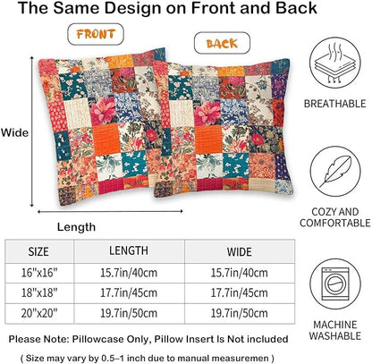 Printed Floral Patchwork Throw Pillow Covers 18x18 Set of 2 | Vintage - Image 6