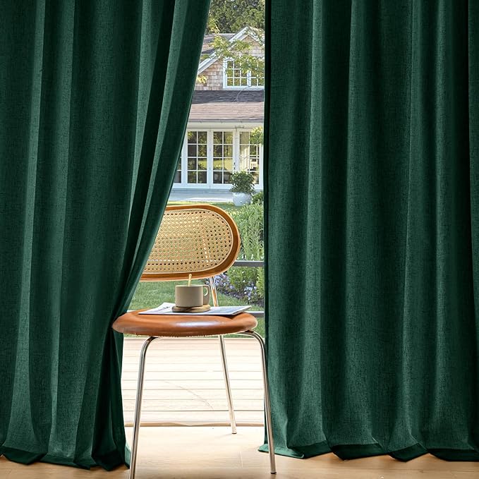 MIULEE Non-See-Through Privacy Linen Curtains 2 Panels, Christmas Emerald Green by MIULEE
