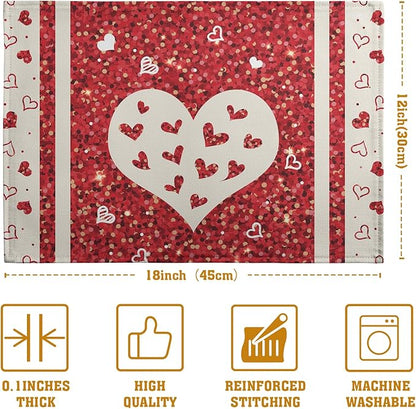 Valentine Hearts Placemats Set of 4, 12x18 Inch Red White Love Heart Linen - Image 4