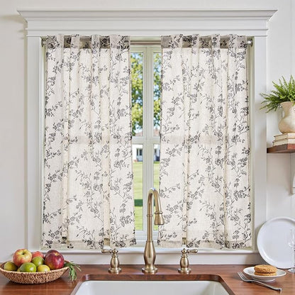 jinchan Floral Kitchen Curtains 45 Inch Linen Tier Curtains Farmhouse Cafe Half by JINCHAN