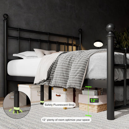 feonase queen metal platform bed frame with victorian showing dimensions