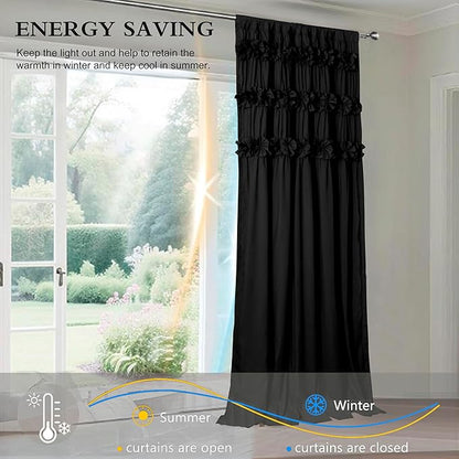 Black Blackout Curtains with Handmade Ruffles, Butterfly Flower Embellishments - Image 4
