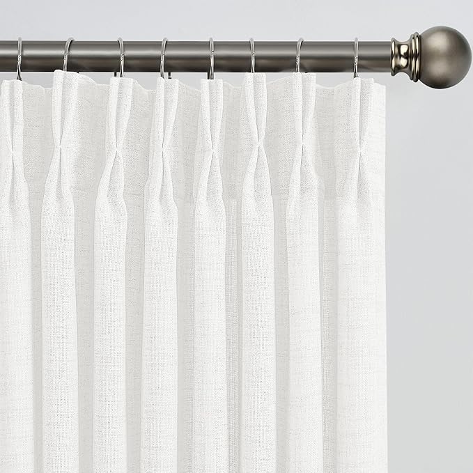White Linen Pinch Pleated Semi Sheer Curtains 2 Panels 120 Inches Long by RAIN+CITY